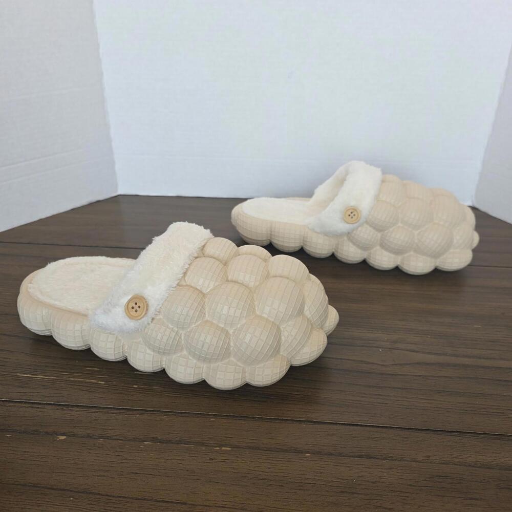 Massage Bubble Cotton Slippers Anti-Slip Unisex 42/43 Beige NWT